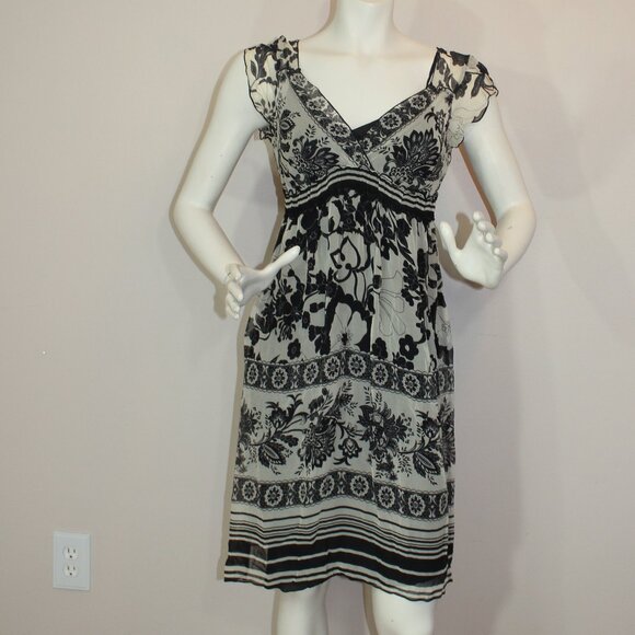 VTG  Hale Bob silk lined knee length  dress white black floral size Medium - Picture 1 of 7